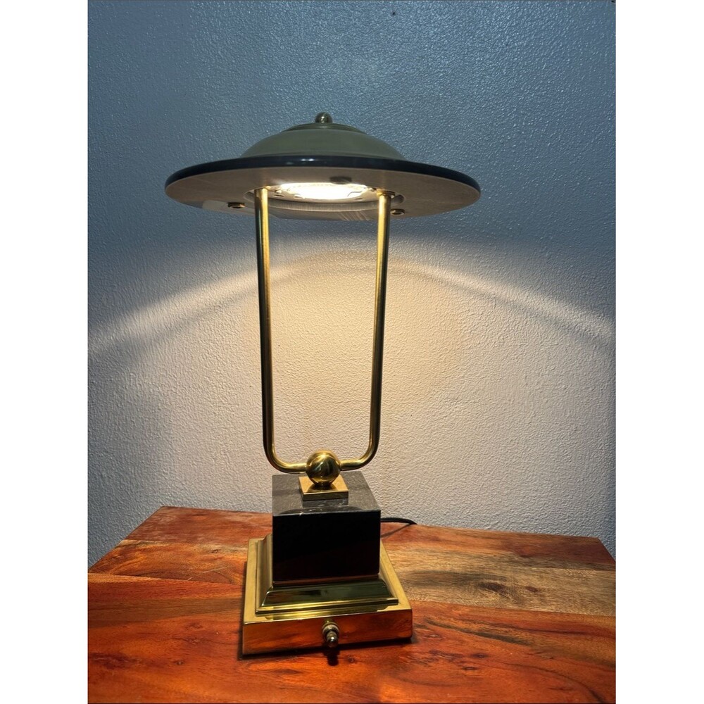 House of Troy Brass Saturn Desk Lamp 16” Black Marble Tiered Base Postmodern MCM